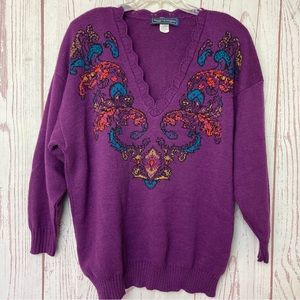 Vintage Maggie McNaughton Women’s Size 2x XXL Purple V Neck Sweater USA Made
